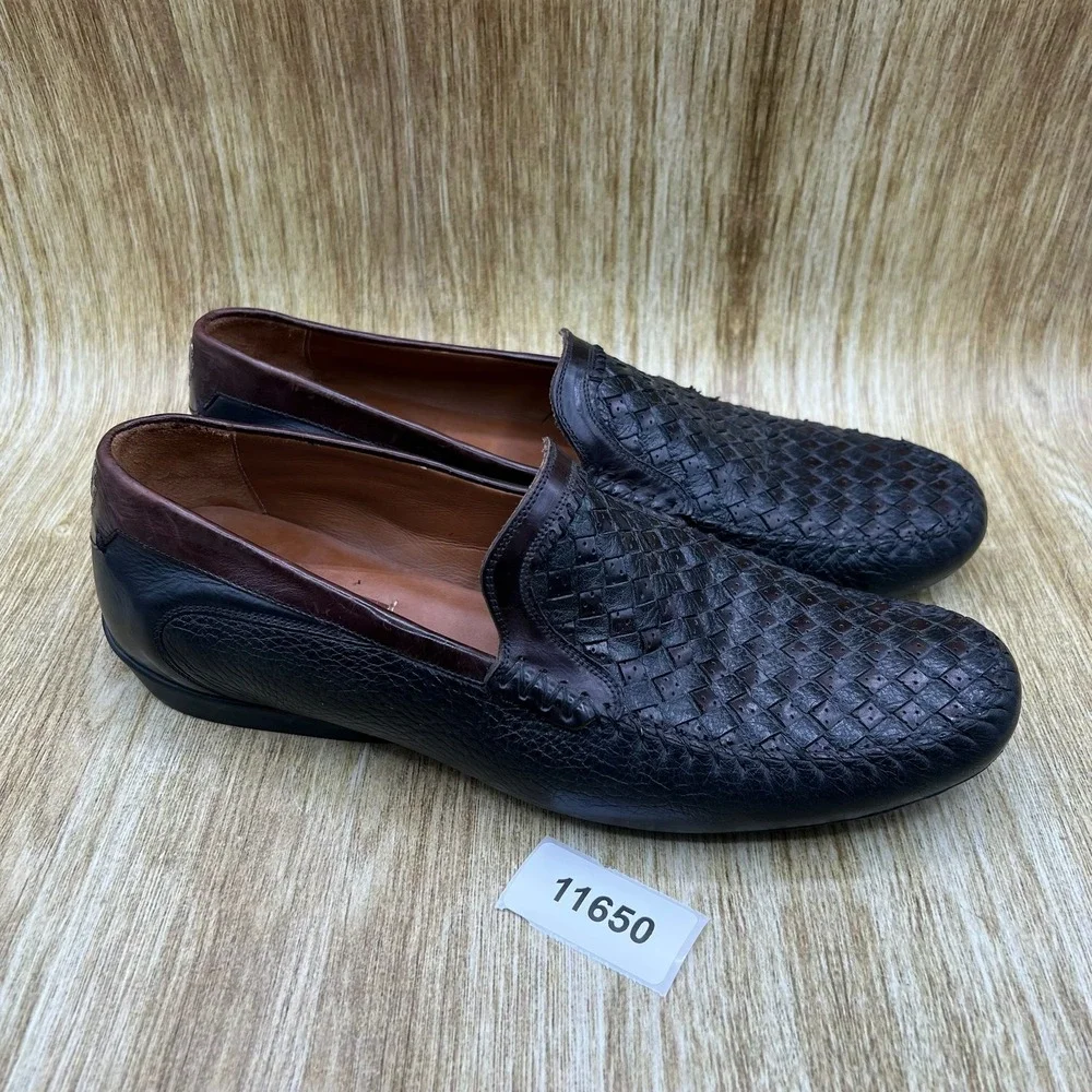Mezlan Lalo Loafers Men's Size 10 Dark Brown Black Woven Pebbled Leather 6881